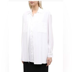 Burberry Ladies Optic White Logo Applique Silk Satin Oversized Shirt